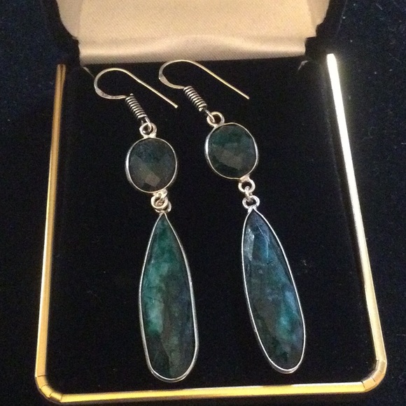 Genuine Emerald  Faceted Dangle Drop Earrings - Picture 6 of 11